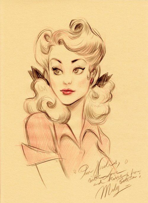 500x685 Art Pin Up Cartoons, Art, Illustration Art - Pin Up Girl Face Drawing