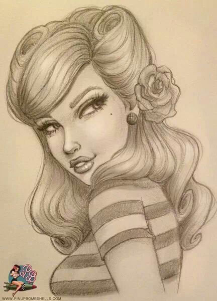 432x600 Pin Up Draw Tattoo Ideas Arte, Dibujos, Ilustraciones - Pin Up Girl Face Drawing