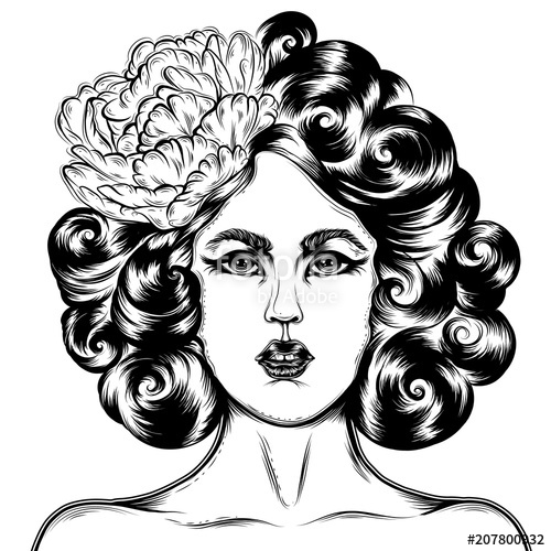 500x500 Vector Hand Drawn Tattoo Pin Up Girl A Girl In Retro Style - Pin Up Girl Face Drawing