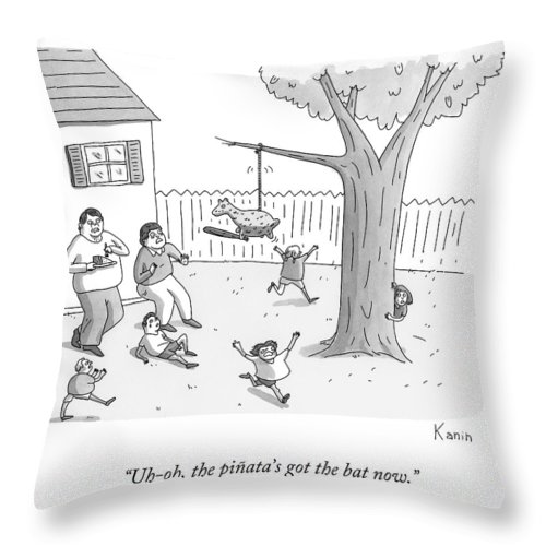 500x500 children and parents run away from a pinata throw pillow for sale - Pinata Drawing