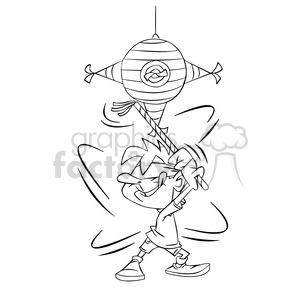 300x300 kid trying to hit a pinata black and white clipart royalty free - Pinata Drawing