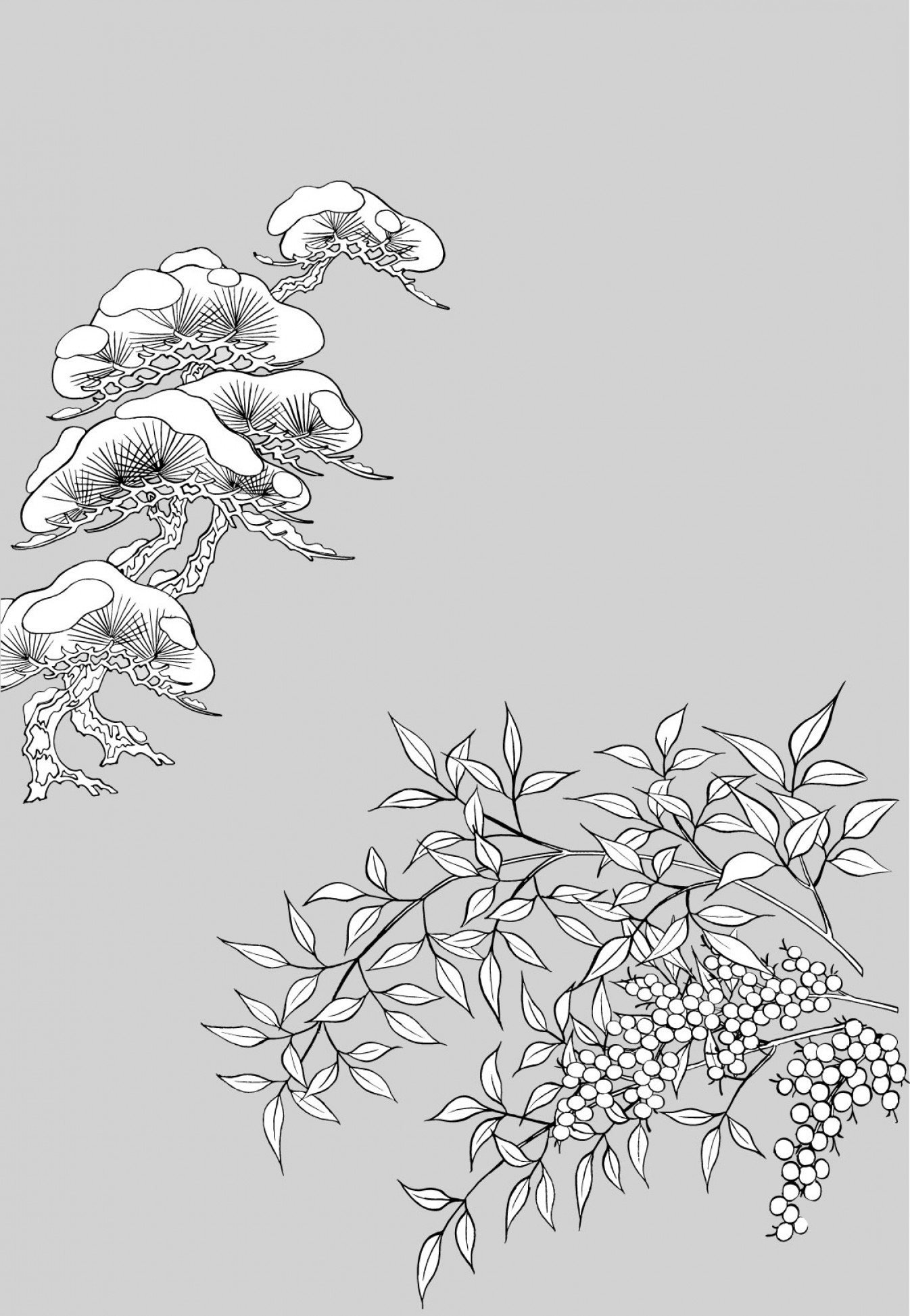 1346x1946 vector line drawing of flowers pine trees snow lazttweet - Pine Tree Line Drawing