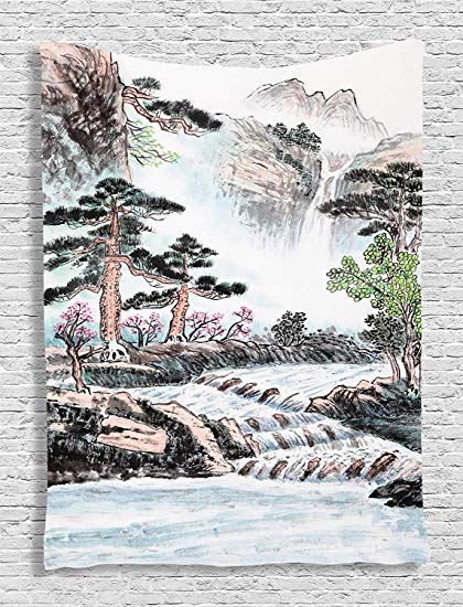 420x550 ambesonne pencil drawing decor collection, mountain - Pine Tree Pencil Drawing
