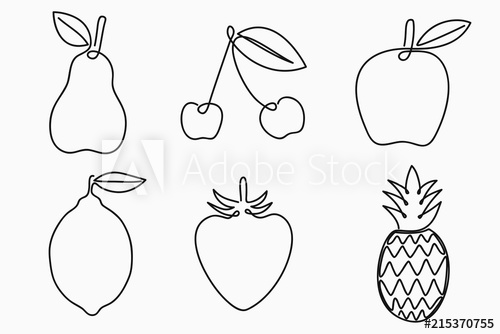 500x334 Set Of One Line Drawing Fruits Continuous Line Fruit - Pineapple Line Drawing