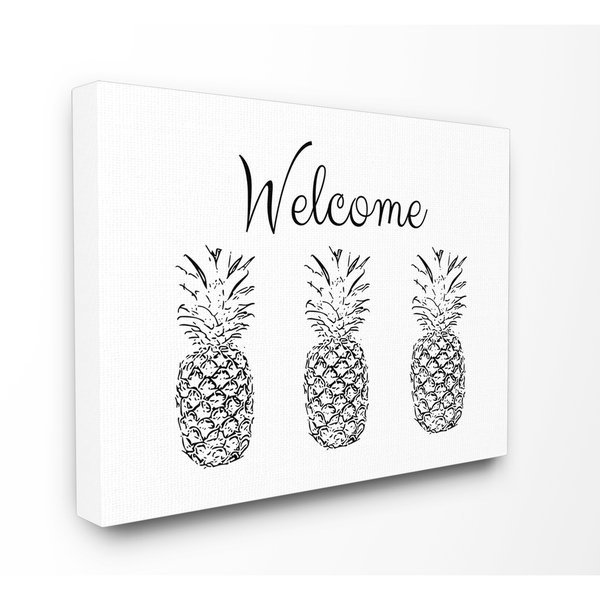 600x600 Shop Welcome Pineapple Line Drawing Stretched Canvas Wall Art - Pineapple Line Drawing