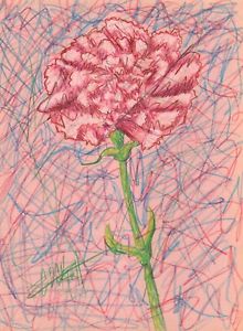 220x300 pink carnation still life figure pink green pastel pencil original - Pink Carnation Drawing