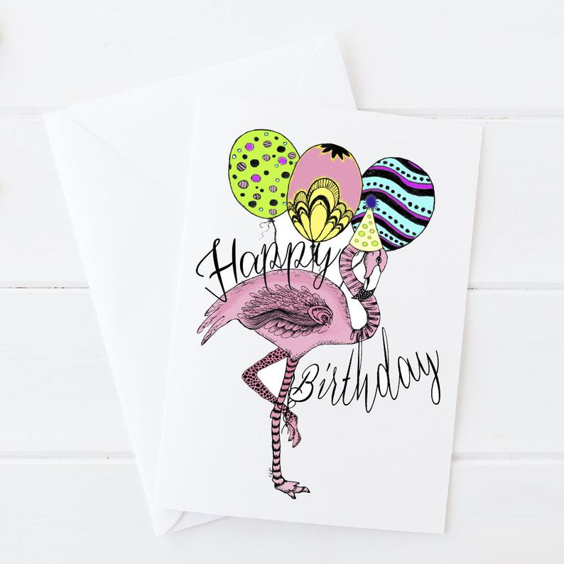 794x794 pink flamingo painting flamingo birthday birthday card etsy - Pink Flamingo Drawing