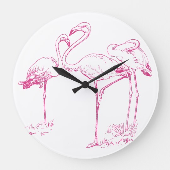 540x540 vintage pink flamingo drawing large clock - Pink Flamingo Drawing