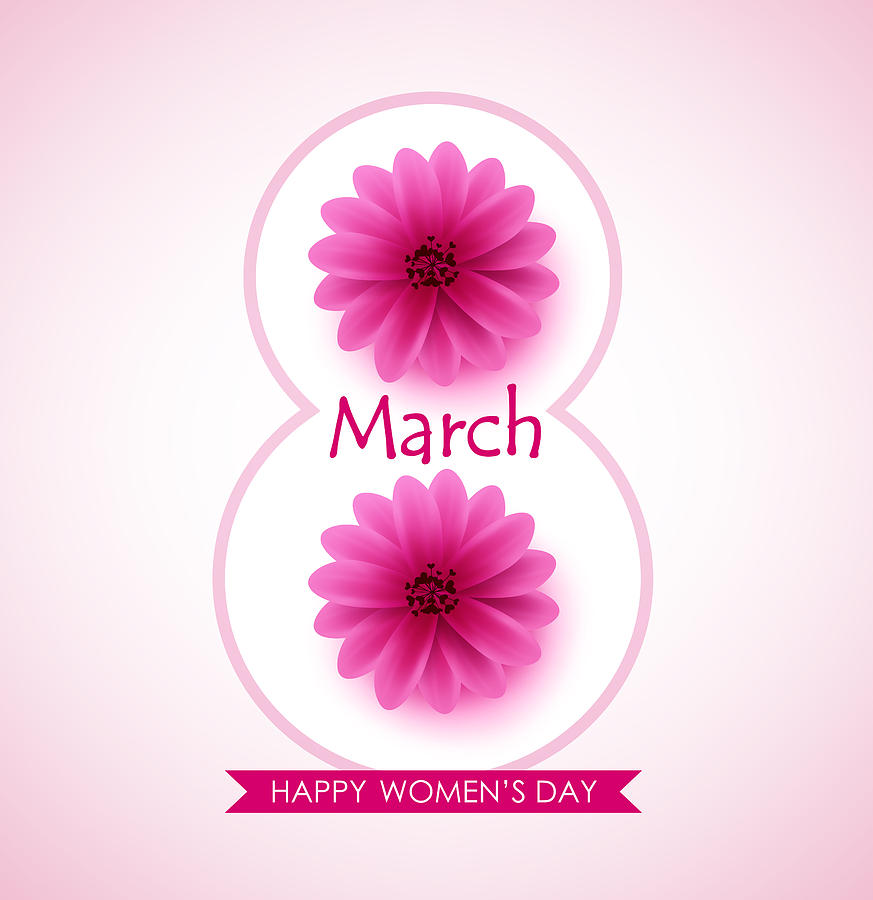 873x900 happy woman day vector greeting design with beautiful pink flowers - Pink Flower Drawing