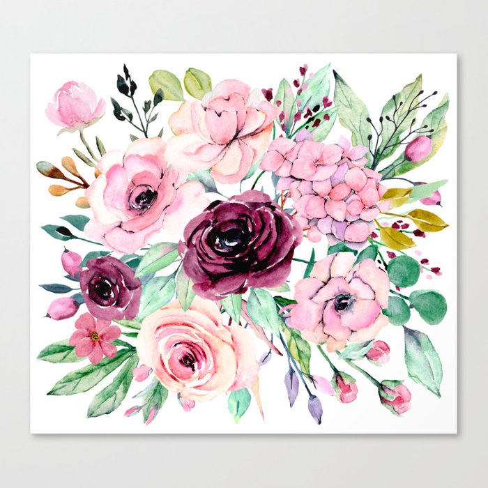 700x700 watercolor pink flower composition hand drawing peonies and roses - Pink Flower Drawing