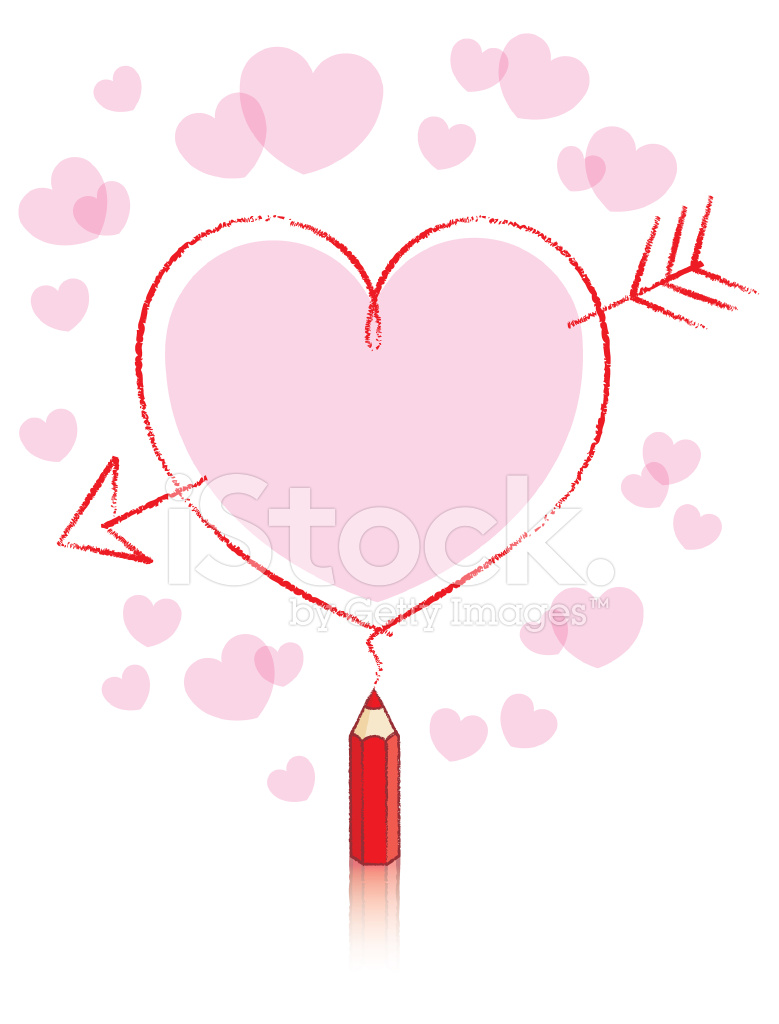 779x1024 Red Pencil Drawing Heart With Arrow And Pink Fill Border Stock - Pink Heart Drawing