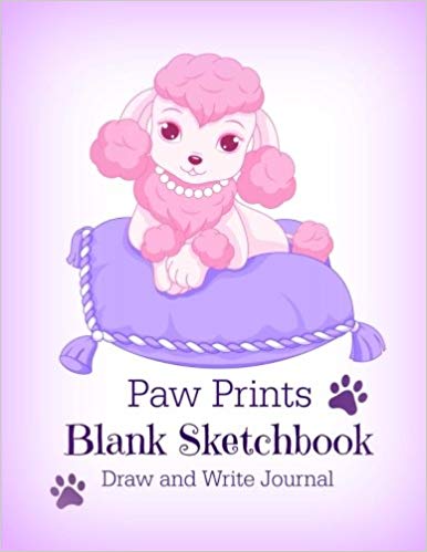 386x499 paw prints blank sketchbook draw and write journal - Pink Poodle Drawing
