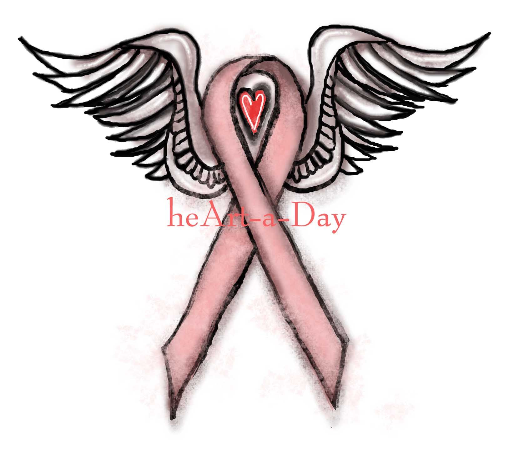 1644x1484 image detail for heart pink ribbon angel heart drawing - Pink Ribbon Drawing