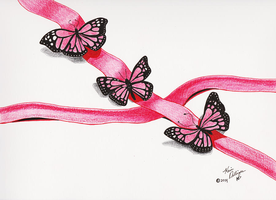 900x654 pink butterflies on pink ribbon drawing - Pink Ribbon Drawing