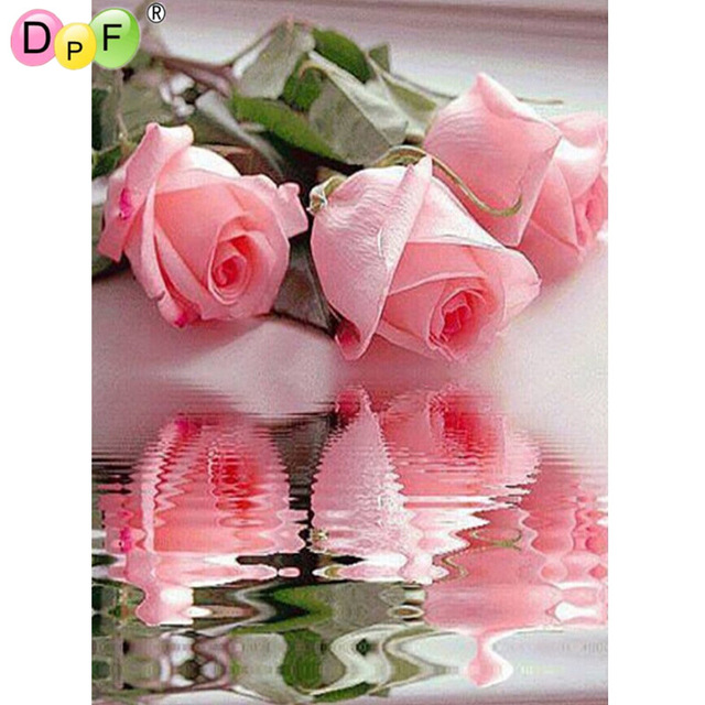 640x640 full diamond embroidery cross colorful pink rose diy square stick - Pink Rose Drawing