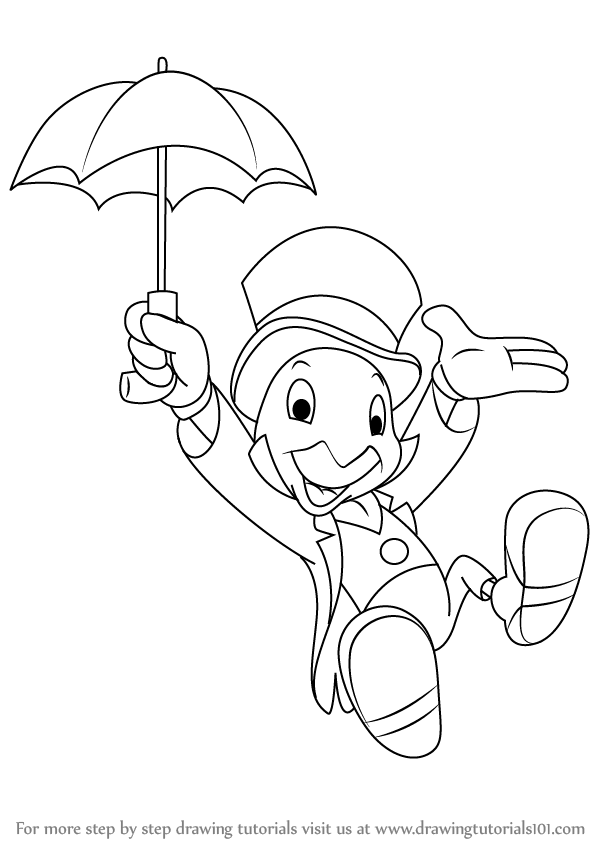 598x844 Learn How To Draw Jiminy Cricket From Pinocchio - Pinocchio Drawing
