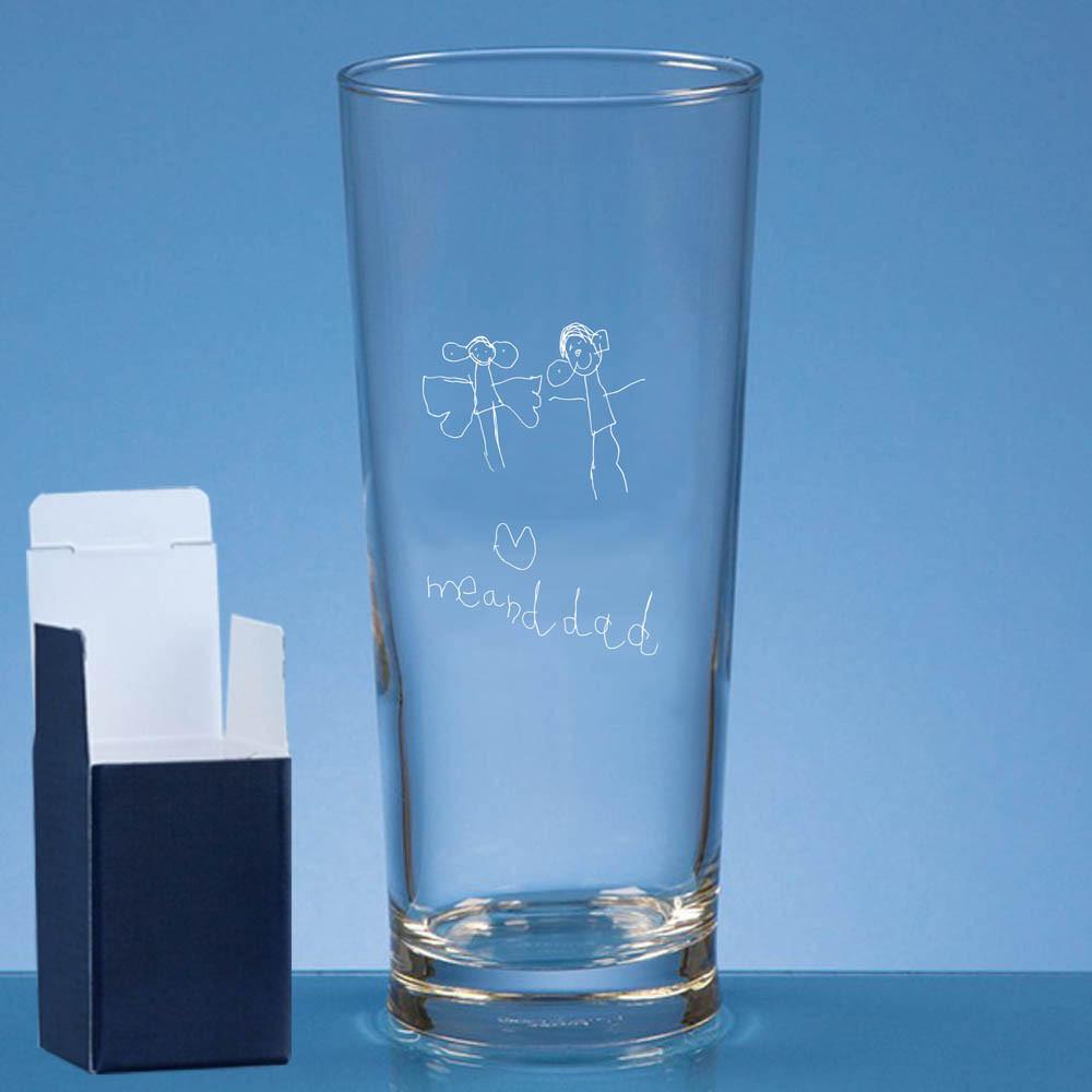 1000x1000 personalised engraved glass gift straight pint drawing dad free - Pint Drawing