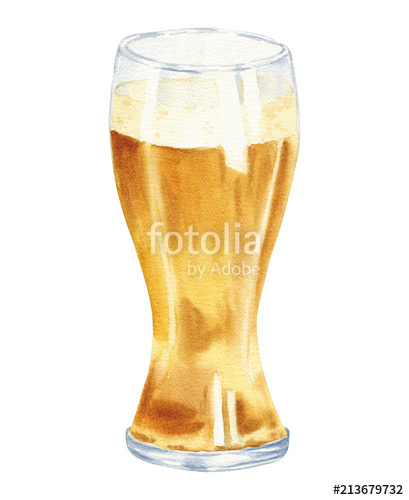 409x500 Hand Drawn Watercolor Glass Of Beer, Realistic Illustration - Pint Of Beer Drawing