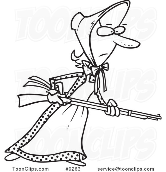 581x600 cartoon black and white line drawing of a pioneer lady holding - Pioneer Drawing