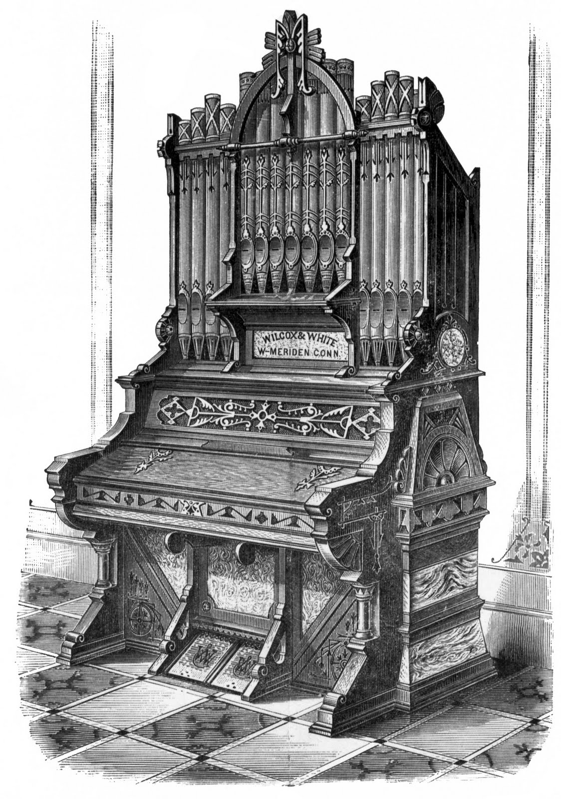 1124x1600 church organ vintage clipart - Pipe Organ Drawing