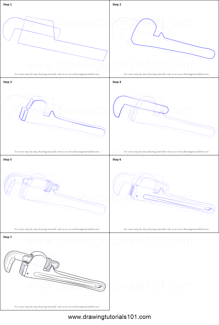751x1111 How To Draw Pipe Wrench Printable Step - Pipe Wrench Drawing