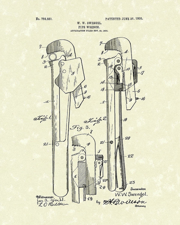 600x750 Pipe Wrench Patent Art Art Print - Pipe Wrench Drawing