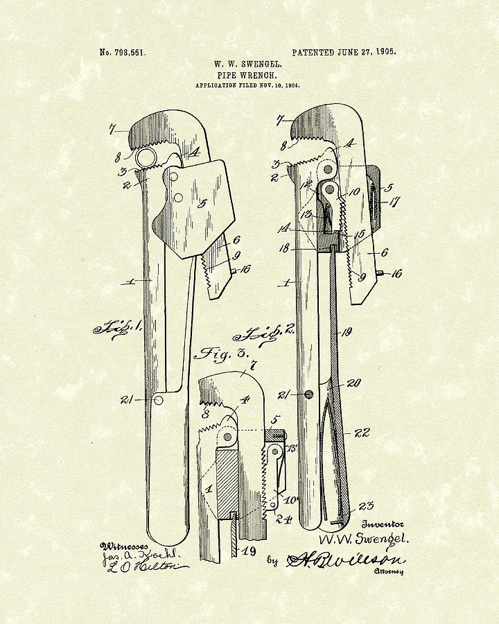 720x900 Pipe Wrench Patent Art Drawing - Pipe Wrench Drawing