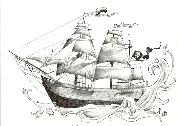 600x424 Drawn Boat Pirate - Pirate Boat Drawing