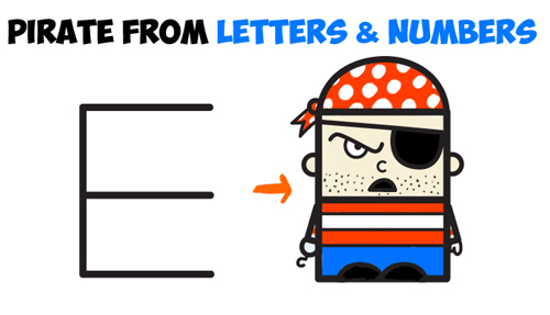 500x287 How To Draw Cartoon Pirate From Letters And Numbers - Pirate Cartoon Drawing