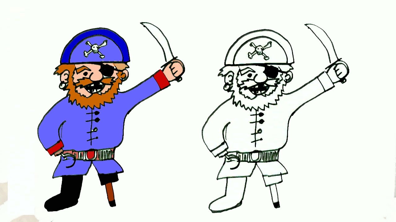 1280x720 How To Draw A Pirate In Easy Steps For Children Beginners - Pirate Cartoon Drawing