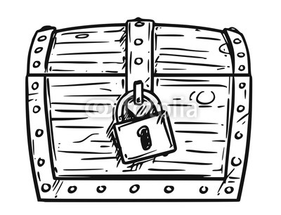 400x306 Cartoon Drawing Illustration Of Small Locked Wooden Pirate Chest - Pirate Cartoon Drawing
