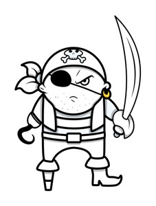227x300 Cute Angry Pirate Captain With Treasure - Pirate Cartoon Drawing