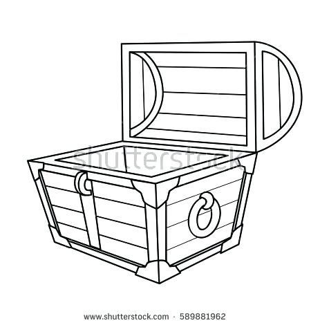 450x470 Outline Illustration Of Vintage Coffer Canvas Pirate Treasure - Pirate Chest Drawing