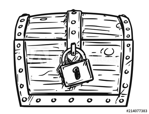500x383 Cartoon Drawing Illustration Of Small Locked Wooden Pirate Chest - Pirate Chest Drawing