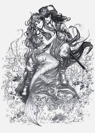 400x560 Mermaid And Pirate Mermaid Related Mermaid Drawings, Mermaid - Pirate Drawing