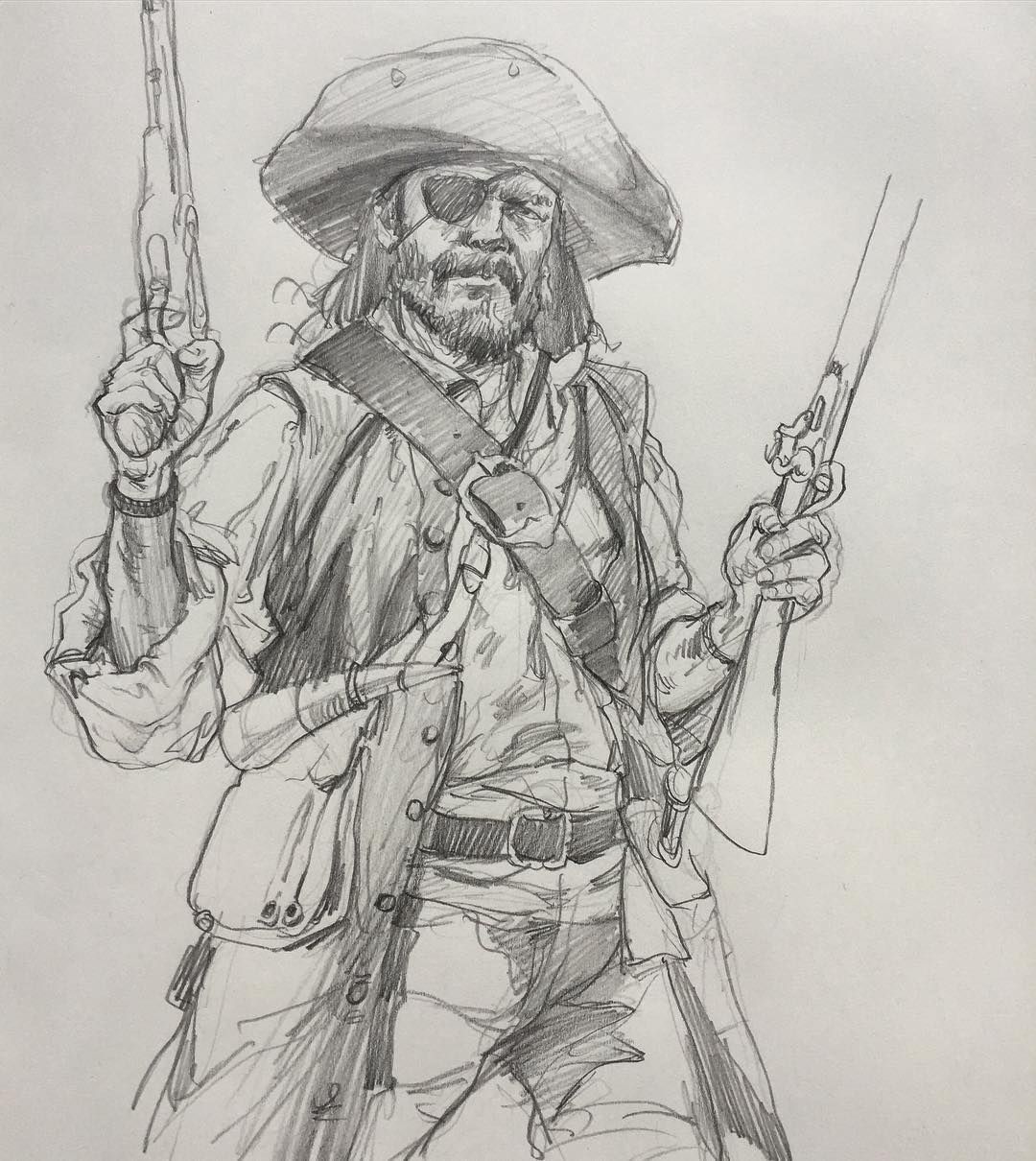 1080x1210 One Eye Pirate Sketch - Pirate Drawing