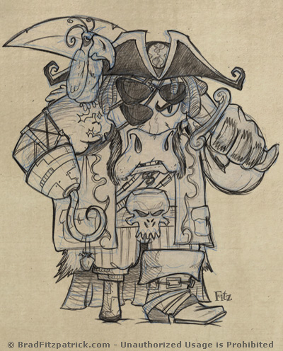 400x496 Alien Bull Pirate Drawing A Day - Pirate Drawing