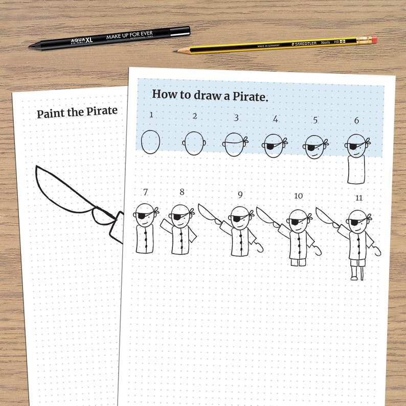794x794 How To Draw A Pirate Drawing For Kids Printable Pdf Digital Etsy - Pirate Drawing For Kids