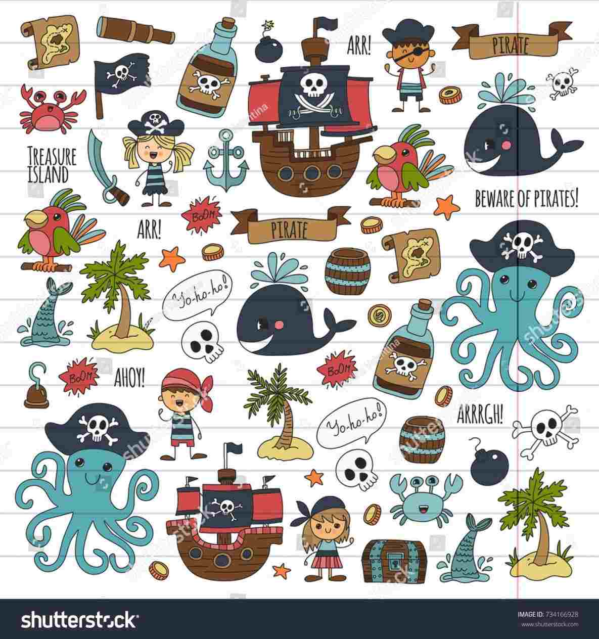 1185x1264 Children Cartoon Illustration Kids Drawing Stock Rhshutterstockcom - Pirate Drawing For Kids