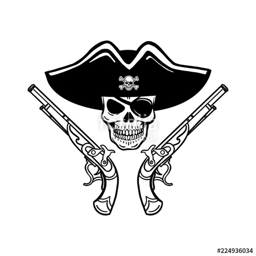500x500 Hand Drawn Vector Pirate Skull With Beard, Hat And Eye Patch T - Pirate Eye Patch Drawing