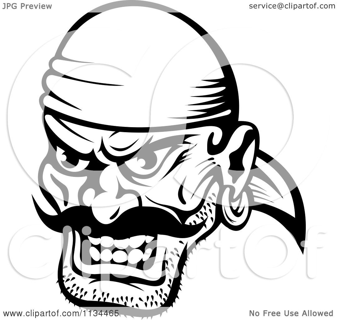 1080x1024 Clipart Of An Angry Black And White Pirate Face - Pirate Face Drawing