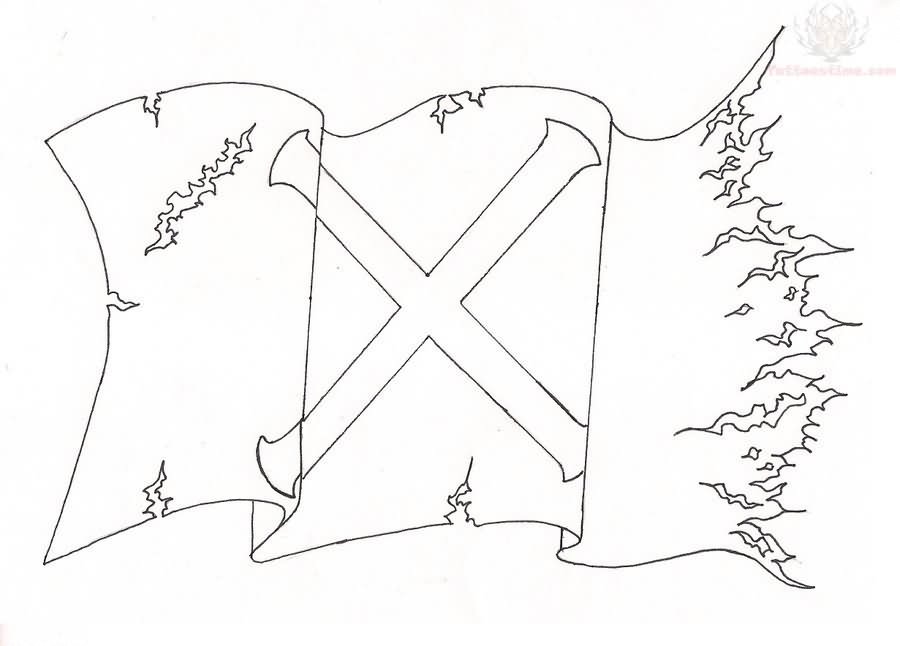 900x646 Pirate Flag Outline Tattoo Design - Pirate Flag Drawing