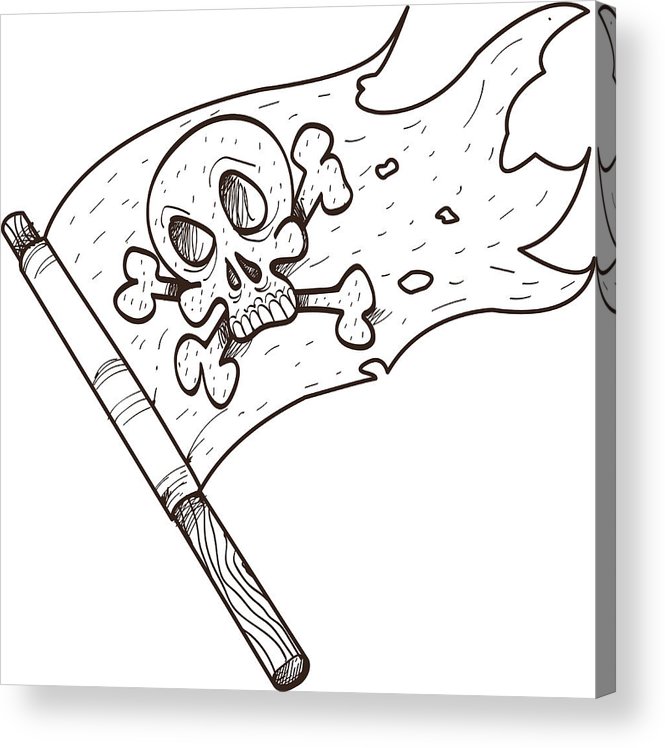 665x748 Black Jolly Roger Pirate Flag Acrylic Print - Pirate Flag Drawing