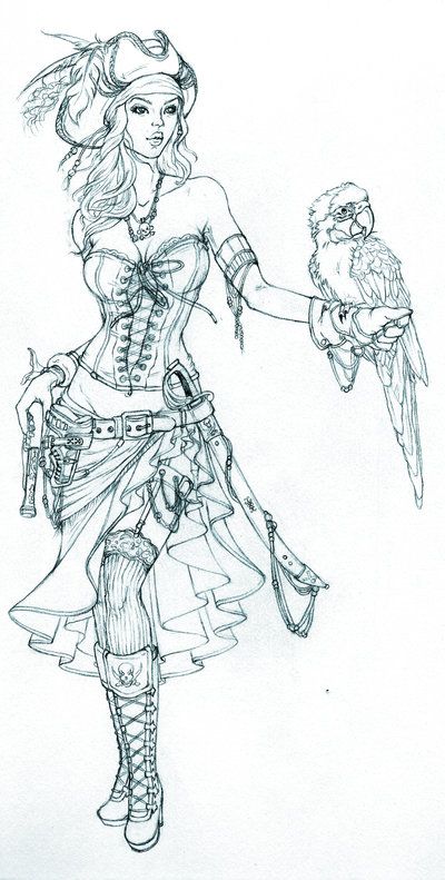 400x791 Pirate Girl Sketch - Pirate Girl Drawing