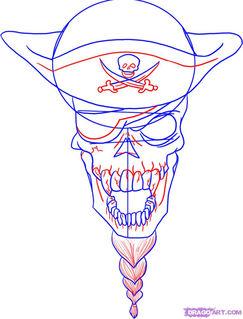 811x1066 How To Draw A Pirate Skull, Step - Pirate Hat Drawing