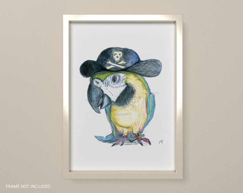 794x632 macaw parrot print wearing a pirate hat print of my etsy - Pirate Hat Drawing
