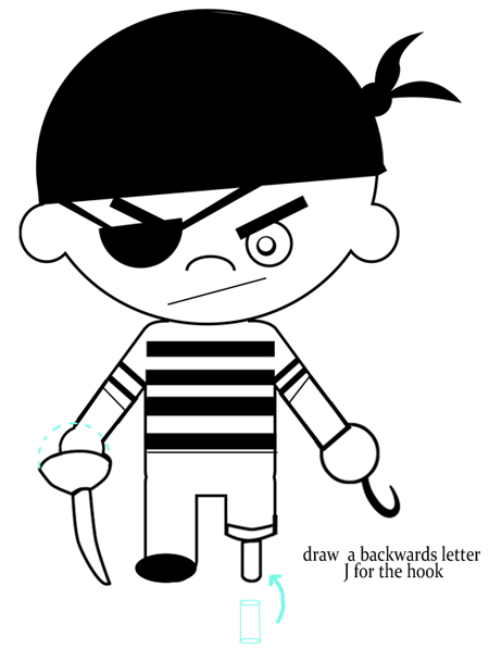 450x608 How To Draw Cartoon Pirates In Easy Steps Drawing Tutorial - Pirate Hook Drawing