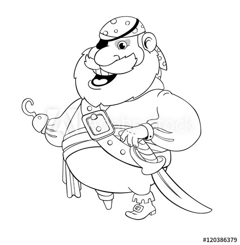 491x500 old pirate with wooden foot and hook vector illustration contour - Pirate Hook Drawing