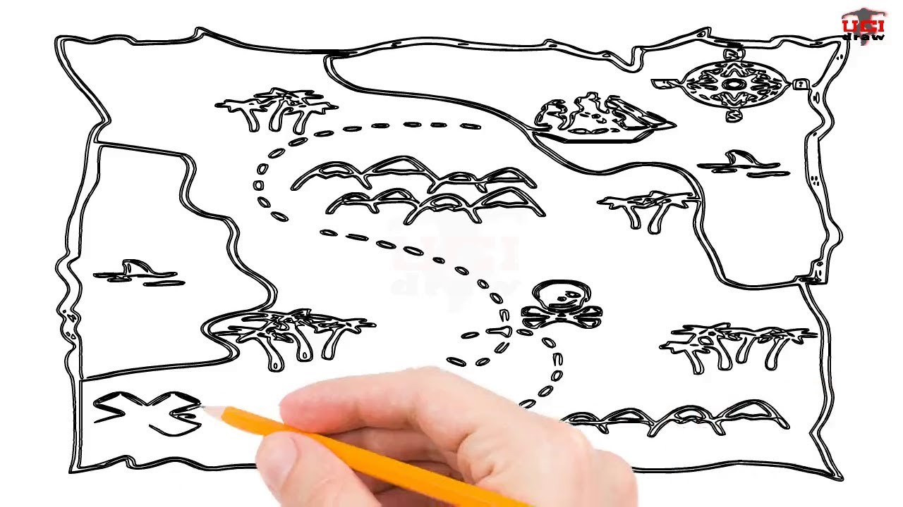 1280x720 How To Draw A Treasure Map Step - Pirate Map Drawing