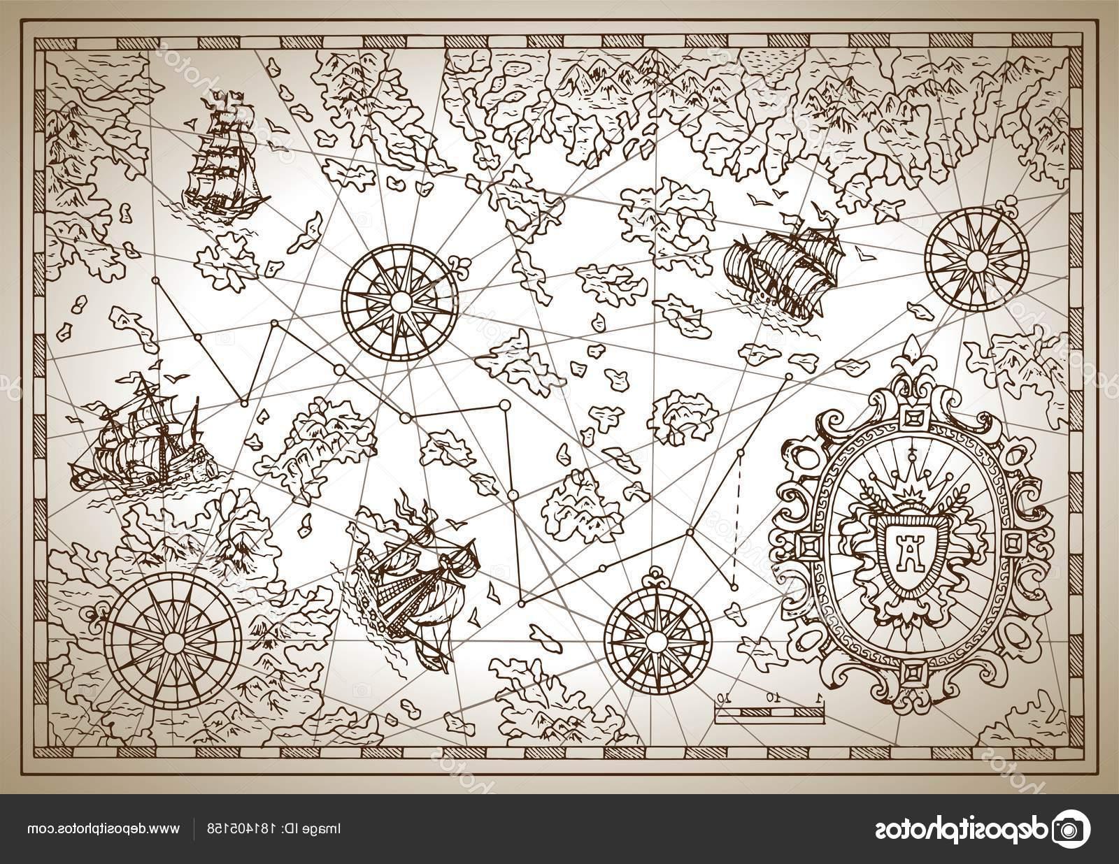 1600x1236 top stock illustration pirate treasure map pass sailing drawing - Pirate Map Drawing